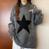 Navava Nk2434 Star Loose Fit Long Sleeve Knit Sweater