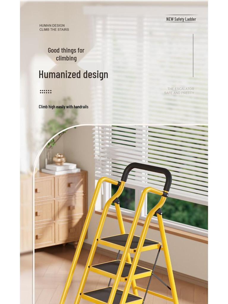 Extra Wide Folding Ladder with Handrails - Portable Indoor Step Ladder for Elderly