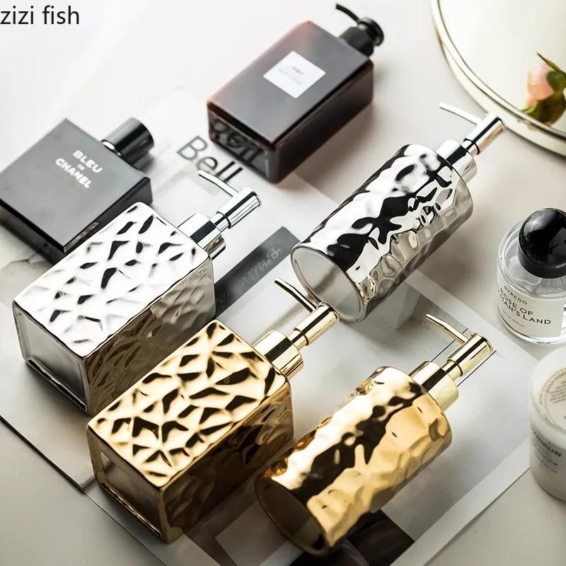 Electroplated Hammered Ceramic Lotion Bottle Empty Bottle Soap Bottle Soap Dispenser Hand Soap Bottles Bathroom Accessories