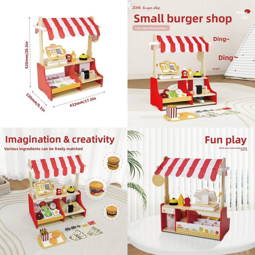 Burger Little Wooden Shop With Fruit Vegetables Cash Register For Play Creative
