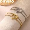DIEYURO 316L Stainless Steel Golden Simple Double Heart Love Zircon Bracelet For Women Classic Fashion Hand Chain Jewelry Gift