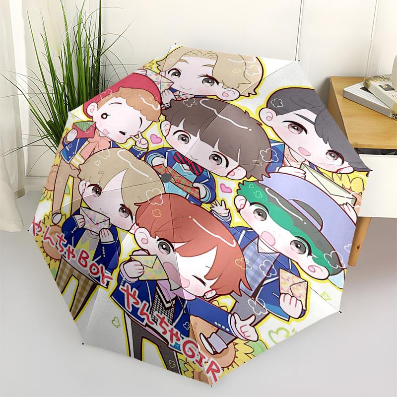 

1pc Chibi Characters Outdoor Umbrella - Automatic Opening/Closing, Portable 3-Fold Design, 8-Rib Iron Frame, Perfect Gift for Fans, Travelers, Da