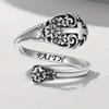 European Retro Cross Adjustable Ring with 3D Embossed Flowers