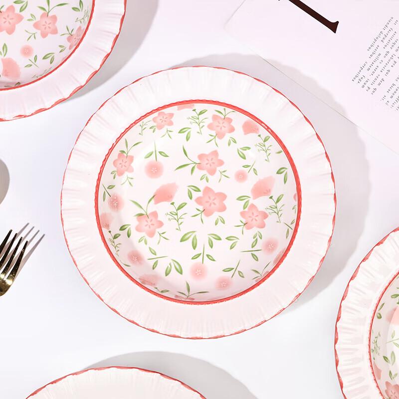 Meng Yuan 8,5palcové květované volánové jídelní talíře, sada 4 kusů