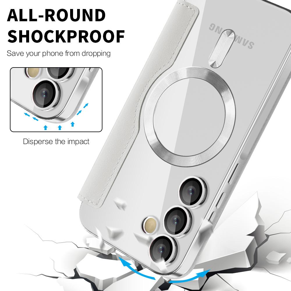Flip Leather Card Slots Phone Case for Samsung S24 S23 Ultra FE S22 Plus A55 A35 5G for Magsafe Magnetic Plating Protection Cover