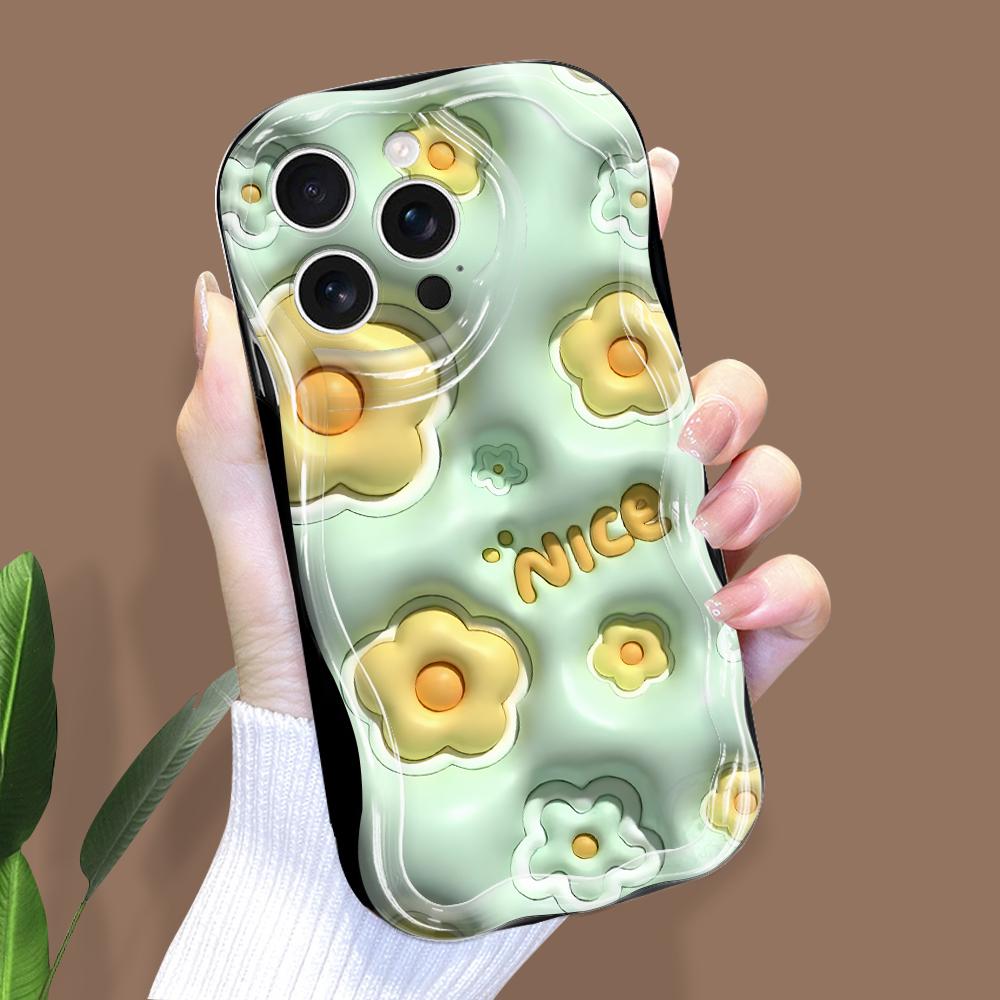 For iPhone 16 15 14 Samsung S25 S24 S23 A06 A13 A14 A15 A16 A55 Redmi 14C 13C Note 14 13 12 Wavy Edge Rabbit Flowers Soft Silicone Phone Case