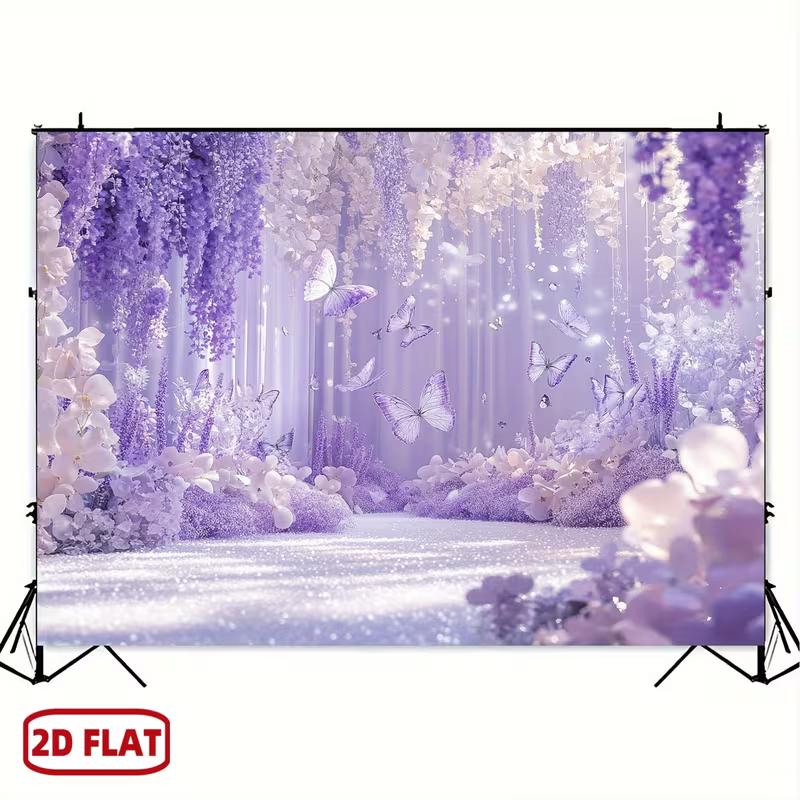 2D Lavender Floral and Butterfly Themed Backdrop Photo Background Banner