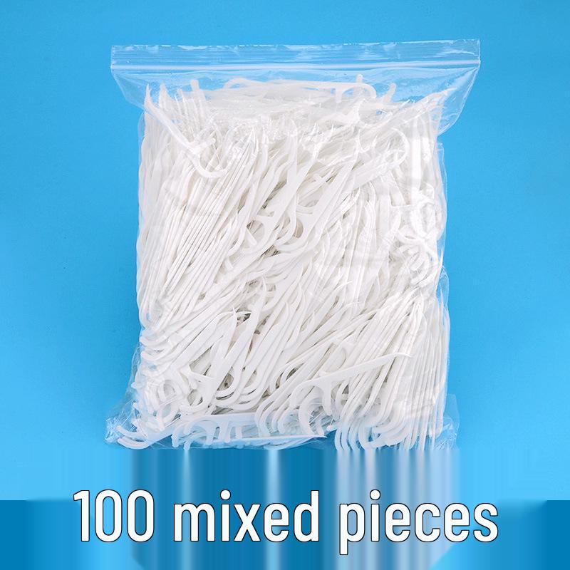 

100 штук в індивідуальній упаковці полімерних зубочисток з зубною ниткою