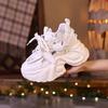 Dad Shoes Girl 2025 Summer New Mesh Hollow Sneakers Thick Soles Show Feet Small Inner Height Women's Shoes