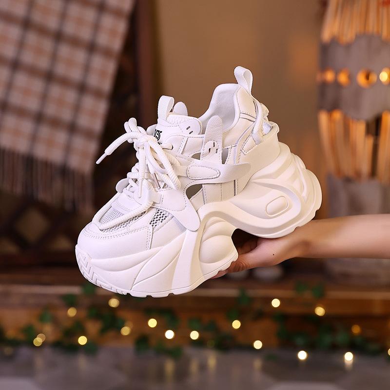 Dad Shoes Girl 2025 Summer New Mesh Hollow Sneakers Thick Soles Show Feet Small Inner Height Women's Shoes