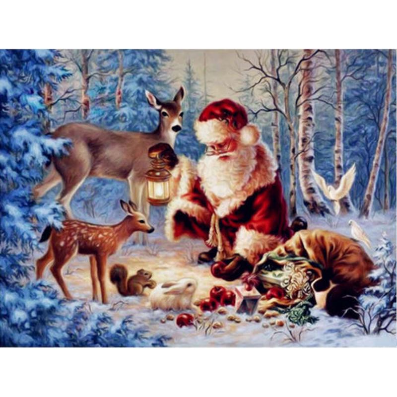 DIY 5D Diamond Painting Santa Claus Diamond Embroidery Winter Snow Tree Cross Stitch Full Round Drill Mosaic Christmas Gift