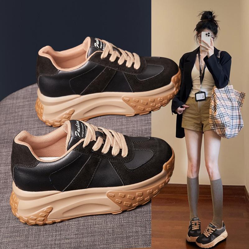 2025 Autumn New Red Muffin Shoes Korean Version Color Matching Casual Shoes Small Thick-soled Heightening Sports Shoes Women