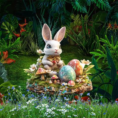Easter Bunny Animal Easter Egg Acrylic Waterproof Outdoor Courtyard Decoration Floor Ornament Statue Waterproof Patio Sculpture