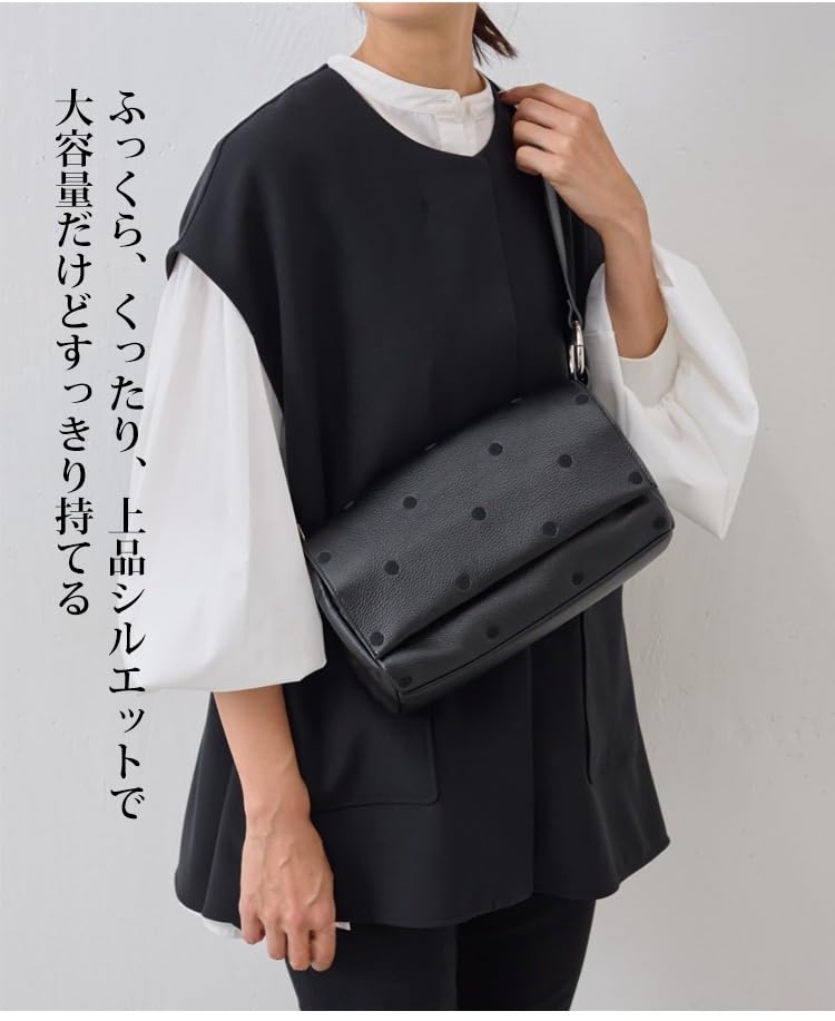 [ahomeone] Celebrity-Friendly Versatile Cord Bag for Women [Water-Repellent, 3-Way Multi-Purpose, Adjustable Length] Large Capacity, Lightweight, Dot