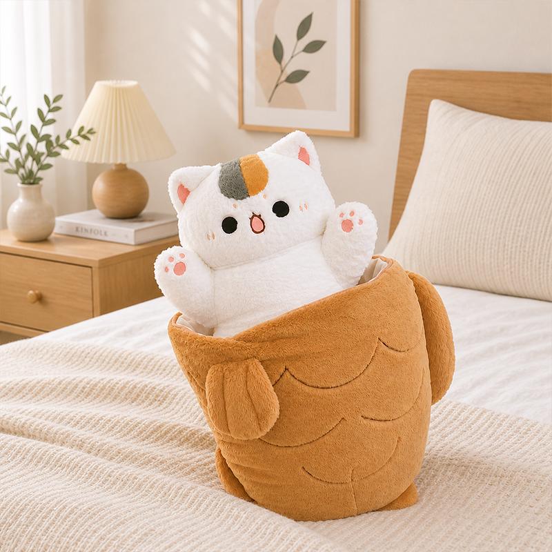 Cute Taiyaki Cat Plush Toy Rabbit Hiding In Carrot Furry Cartoon Animals Plush Throw Pillow Kawaii Christmas Gift For Kids Girl