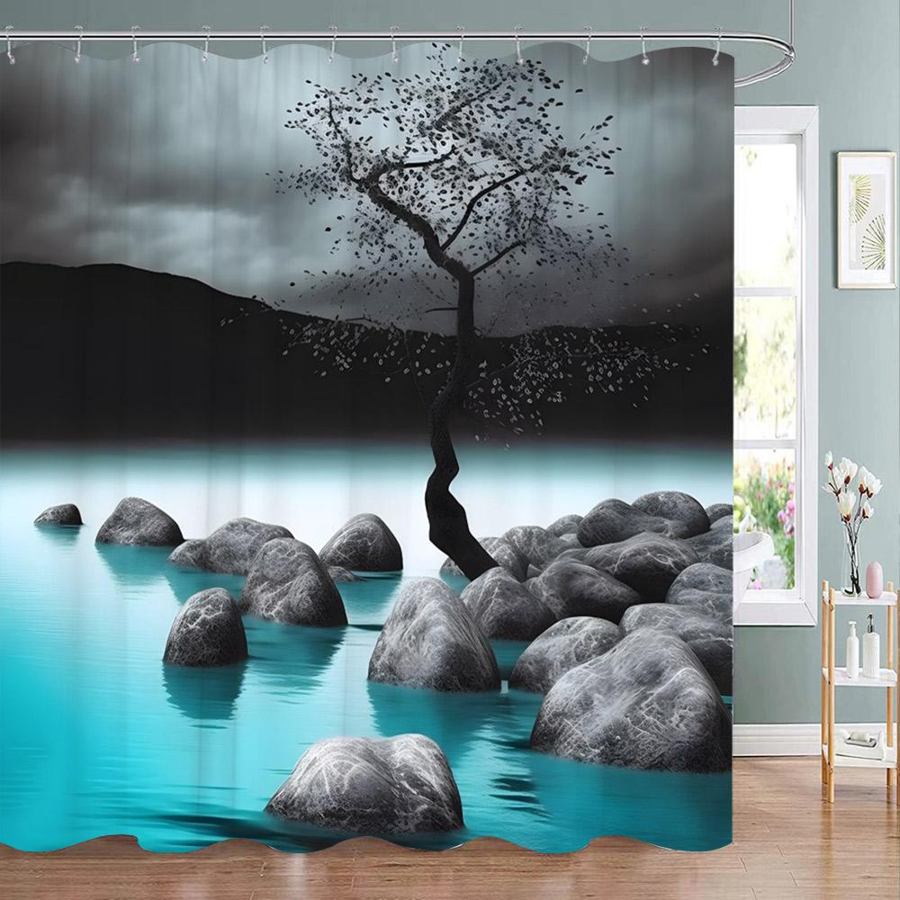 Weißer Kater Mit Blauen Schmetterlingen Duschvorhang Wasserdicht Leicht Zu Reinigen Sichtschutz Druck Fantasy Kunst Design Elegant