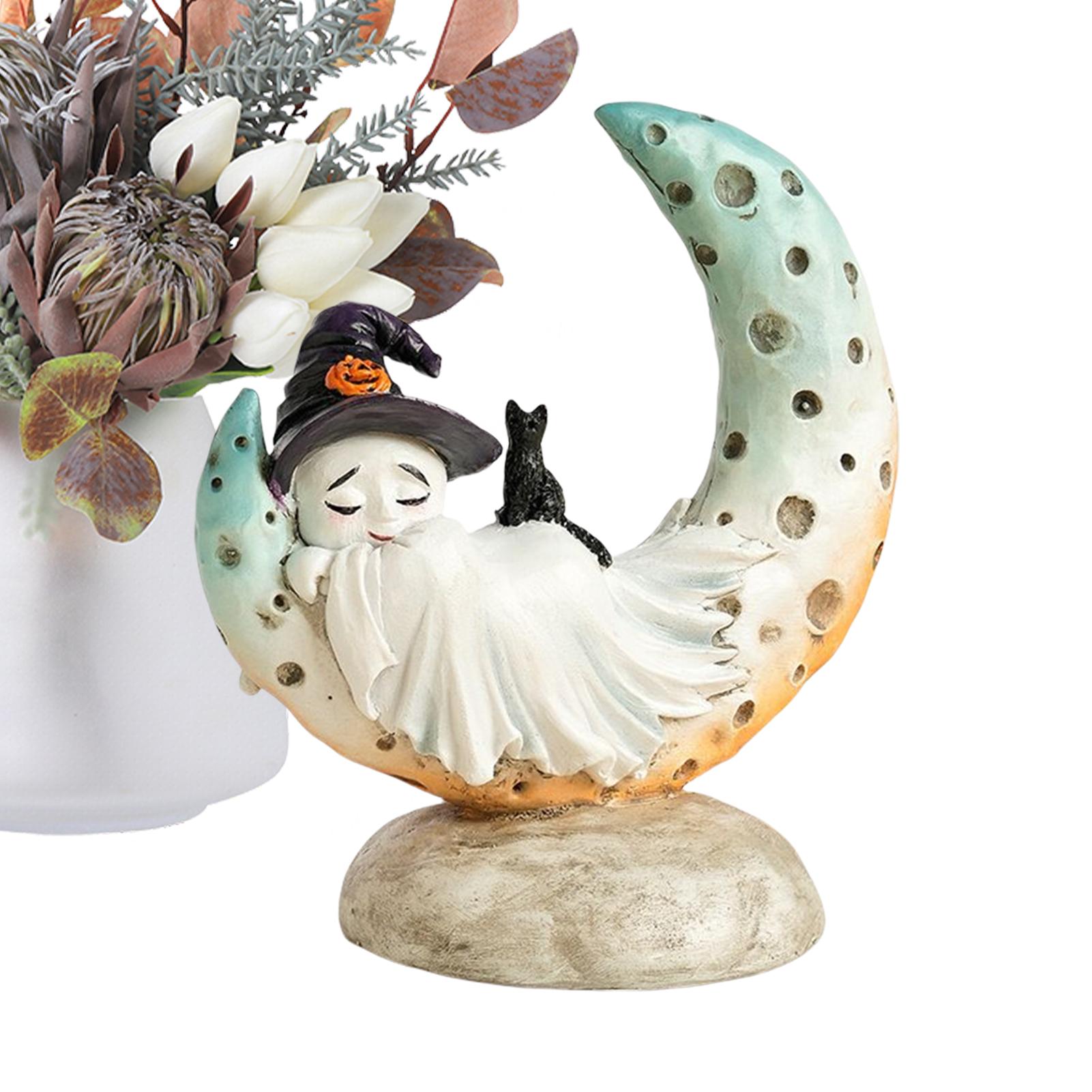 

Ghost Figurine Creative mermaid moon little ghost Figurines with Witch Hat Halloween resin craft living room decoration ornament China Mainland
