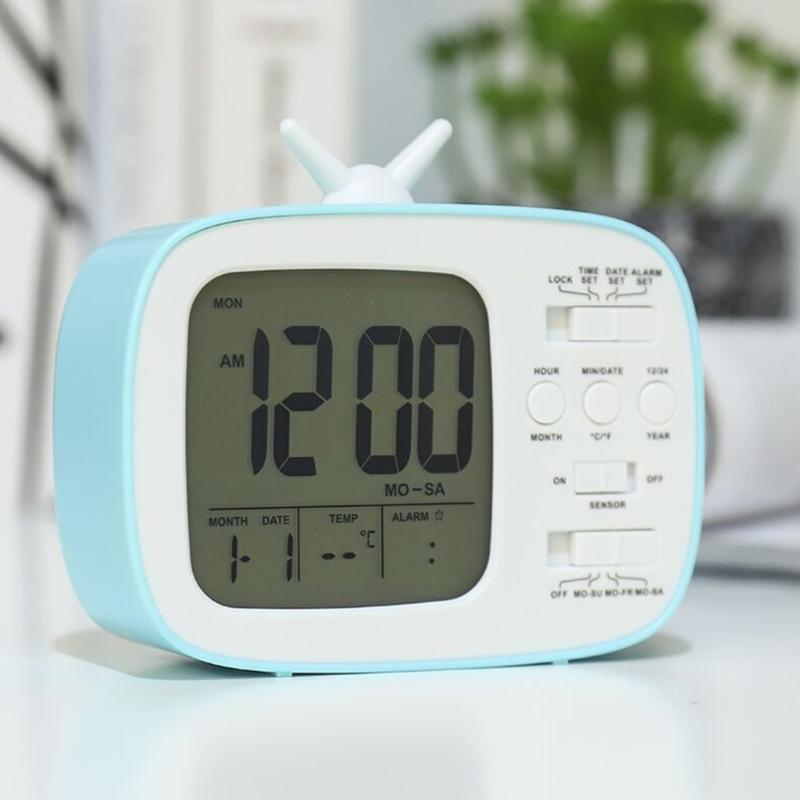 TV Shape Digital Display Alarm Clock With Thermometer and Calendar for Student Bedroom