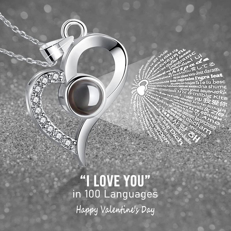 100 Languages I Love You Projection Necklace - Heart Pendant for Women & Men Electroplated Anti-Fade Gold