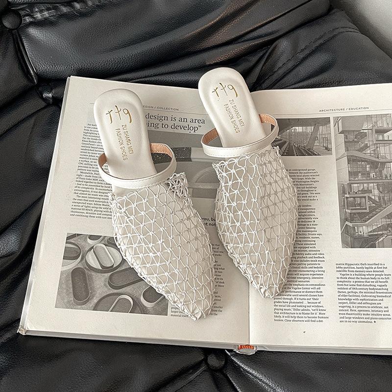 Stylish and simple mesh hollow bag head half slippers women's wear 2025 summer new temperament Roman cool slippers