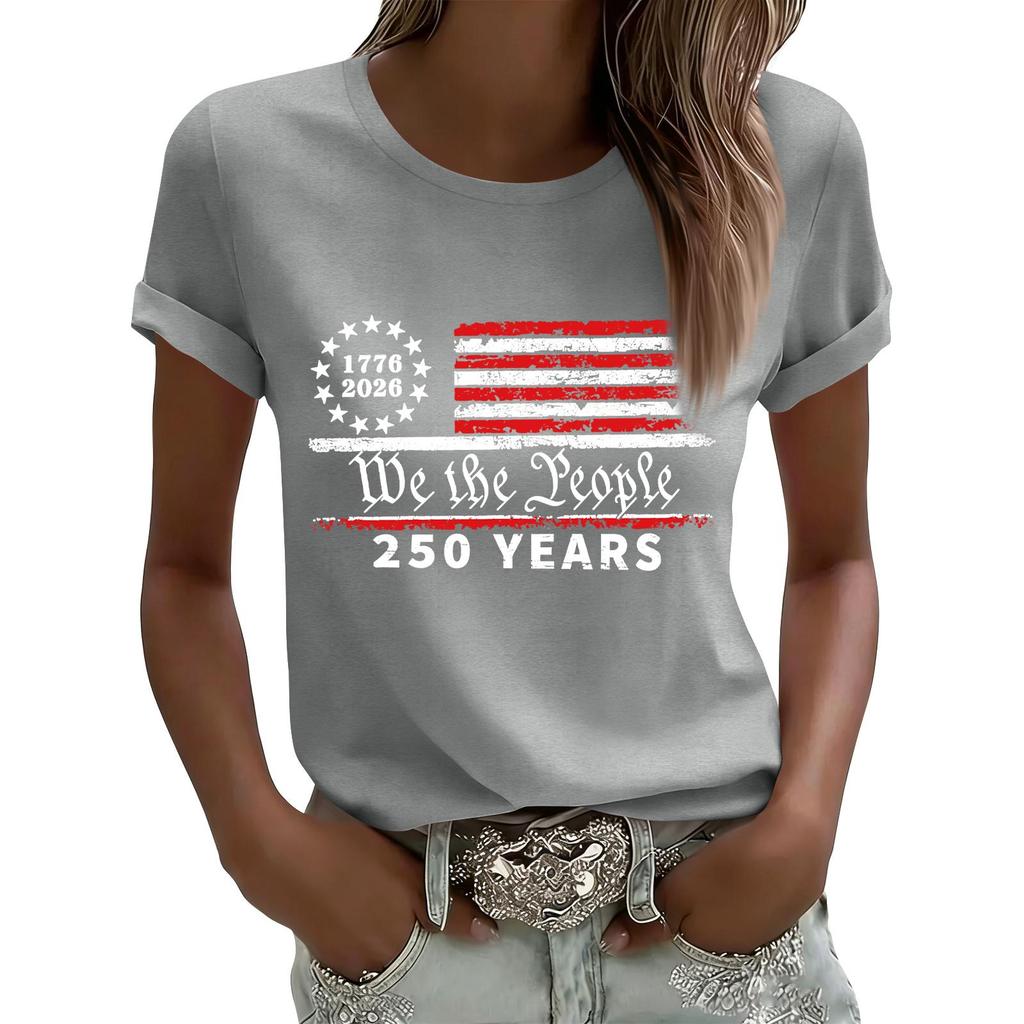 Women's Casual Printed T-Shirt Round Neck Pullover Short Sleeve Top