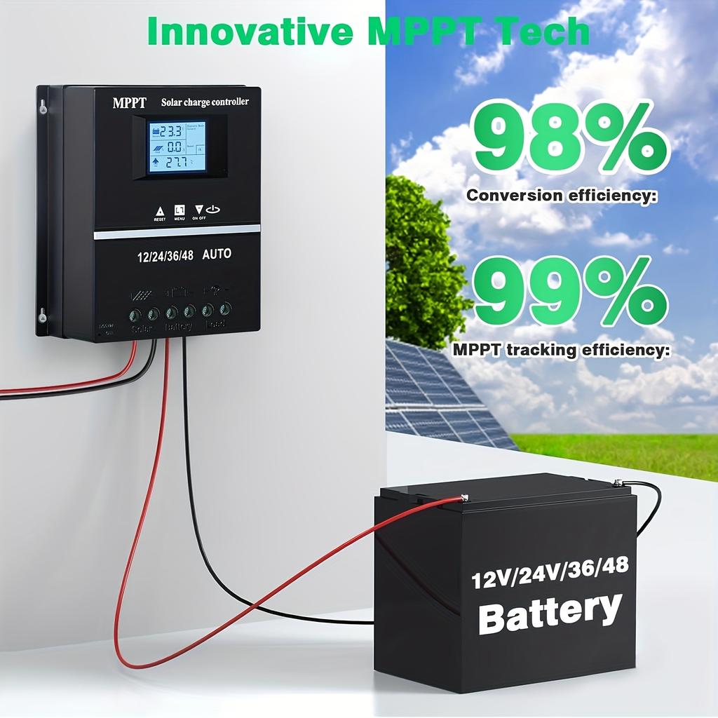100A MPPT Solar Charge Controller with LCD Display, Used for 12V/24/36/48 Batteries, Auto Tracking, Compatible with Lead-acid Batteries