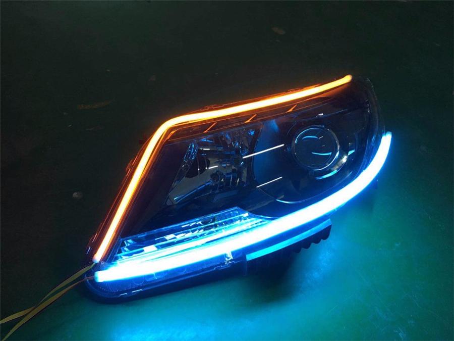 2Pcs LED White Car DRL Running Lamp Strip Light Yellow Flowing Turn Signal Light