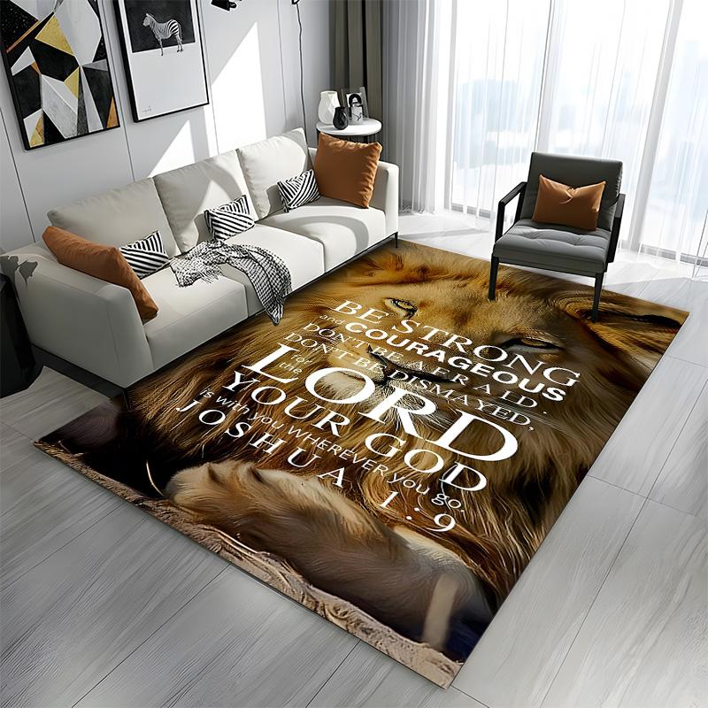 Lion with Bible Verse Joshua 1:9 Patterned Carpet a Non Slip Rug Suitable for All Seasons and Any Setting, Gift