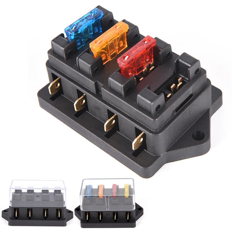 Car 4 Way Circuit Standard ATO Blade Fuse Box Block Holder 12V/24V+4 Fuse Holders1