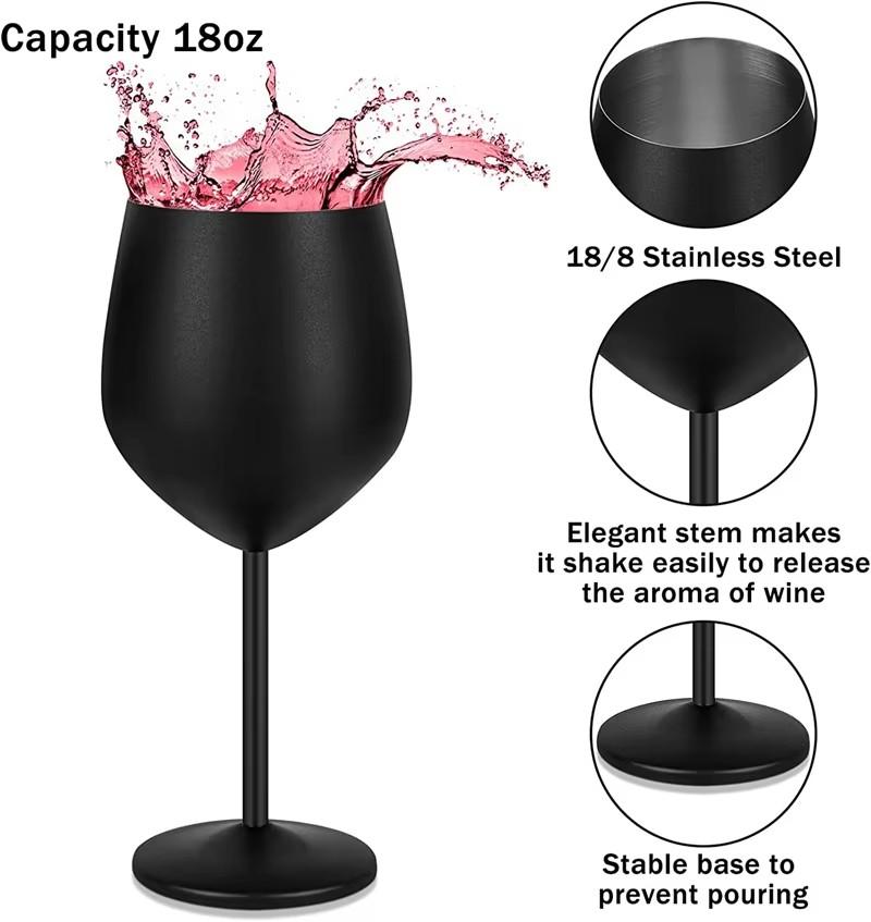 1Pcs Stainless Steel Wine Glases Black Plating Vodka Cup Juice Liquor Champagne Goblet 18oz Tumbler Party Wedding Drinkware