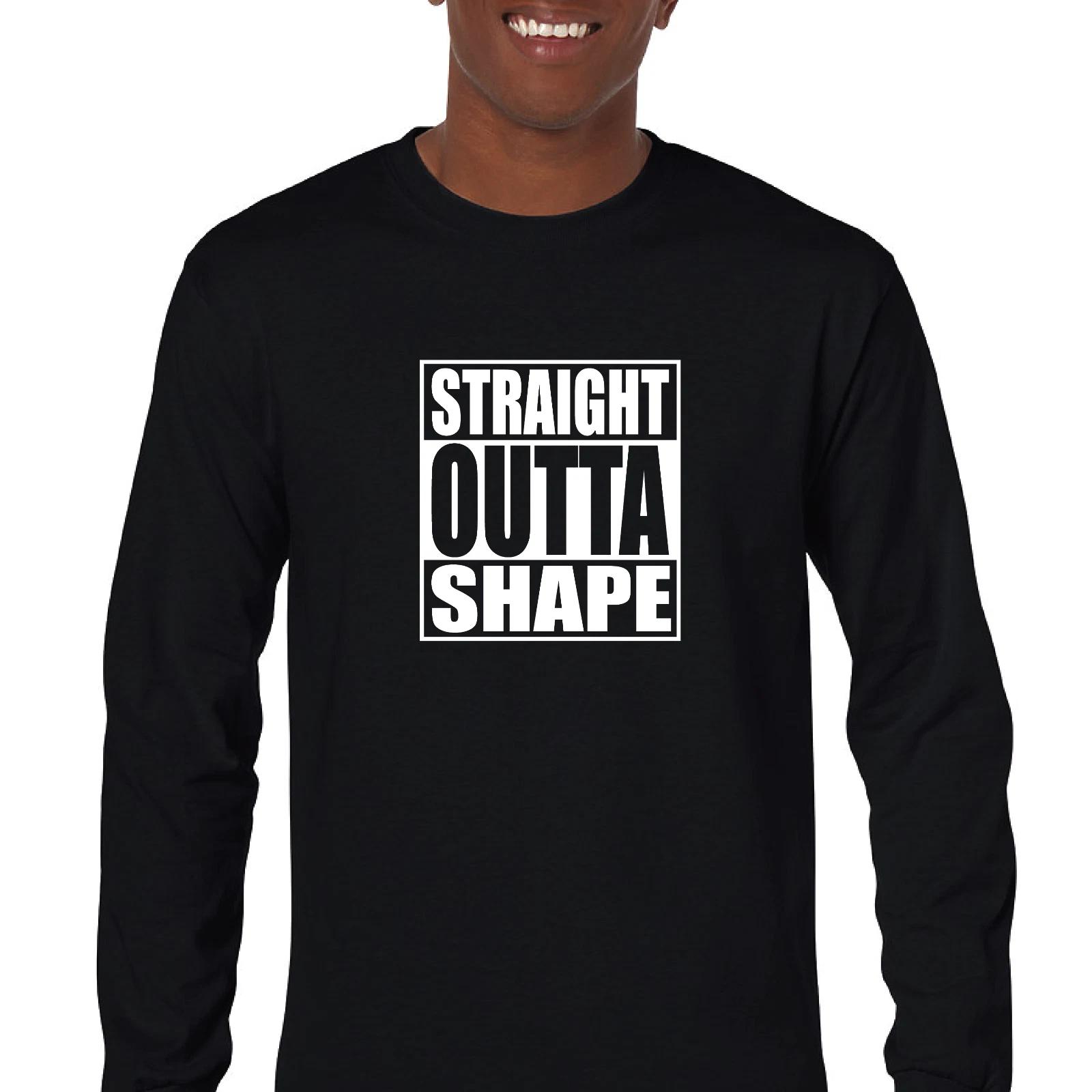 Straight Outta Shape Work Out Funny Black Mens Cotton Long Sleeve T-Shirt 4XL