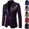 Lapel Long Sleeve Flap Pockets Single Button Men Blazer Event Host Shiny
