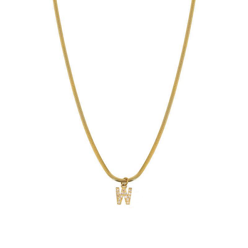 Rhinestone Inlaid French Court Style Snake Bone Collared Pendant with 26 European American Letters