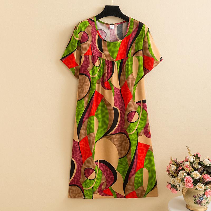 Mom summer dress medium and long pure cotton silk nightdress year-old new Chinese women's knee skirt