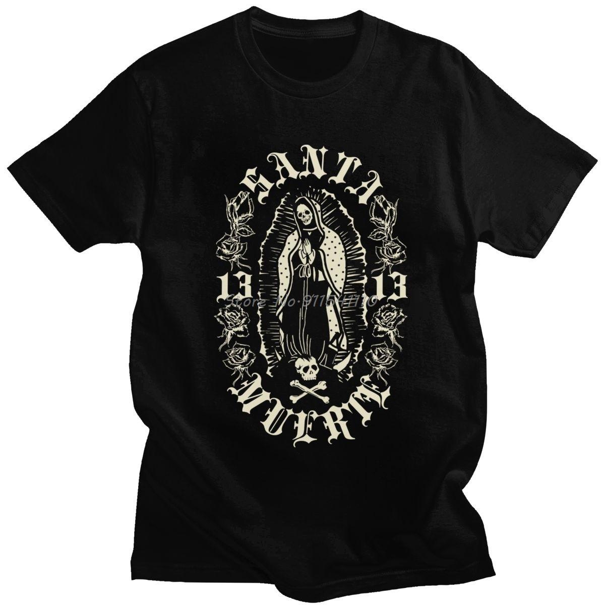 

Gothic Santa Muerte 13 T Shirts Men Cotton Lady of Holy Death Unisex T-shirt Mexican Skull Tee Short Sleeve Streetwear Tshirt S