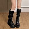 Vintage Thick Heel Women Knight Long Boots Fashion Slip On Knee High Booties Autumn Winter Shoes  De Mujer