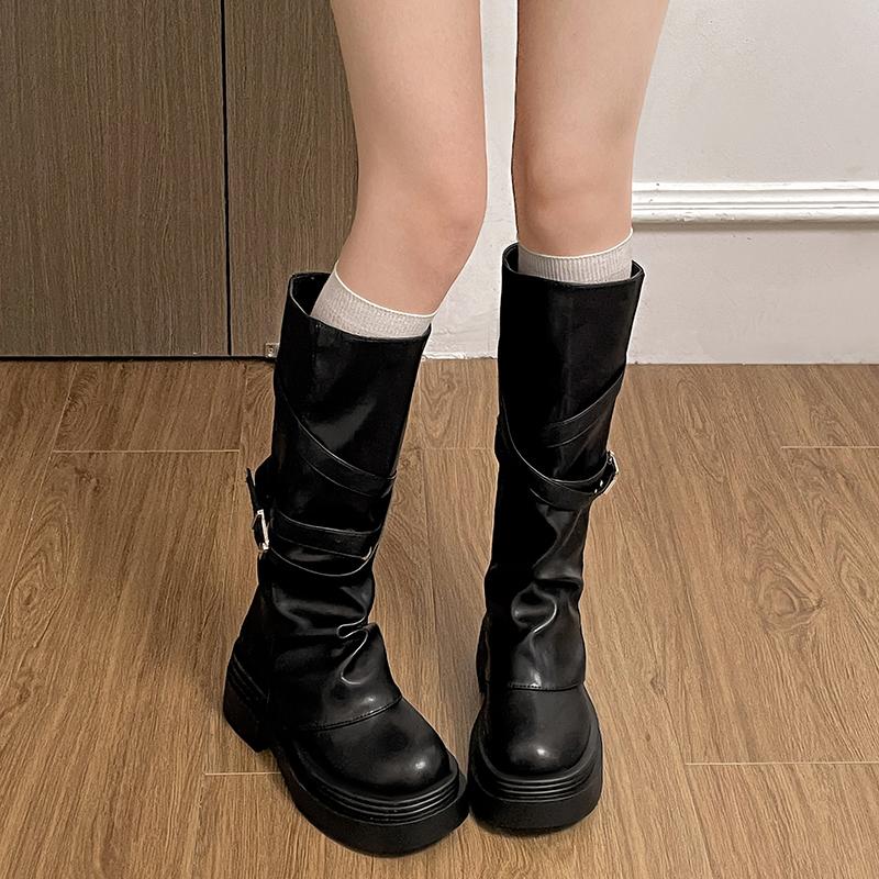 Vintage Thick Heel Women Knight Long Boots Fashion Slip On Knee High Booties Autumn Winter Shoes  De Mujer
