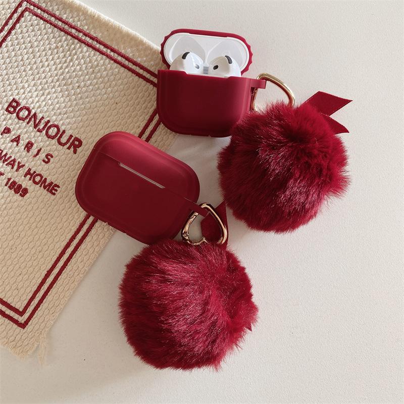 Simple Ins Solid Color Hairball Suitable for AirPods 1 Generation Protective Case Second Generation 1 Generation Pro1 Apple Bluetooth Headset Case