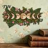 Rustic Bedroom Decor Boho Moon Mushroom Wall Hanging Decor, Vintage Forest Multi-Layer Wooden Plaque, Floral Nature Inspired Art Butterfly Themed