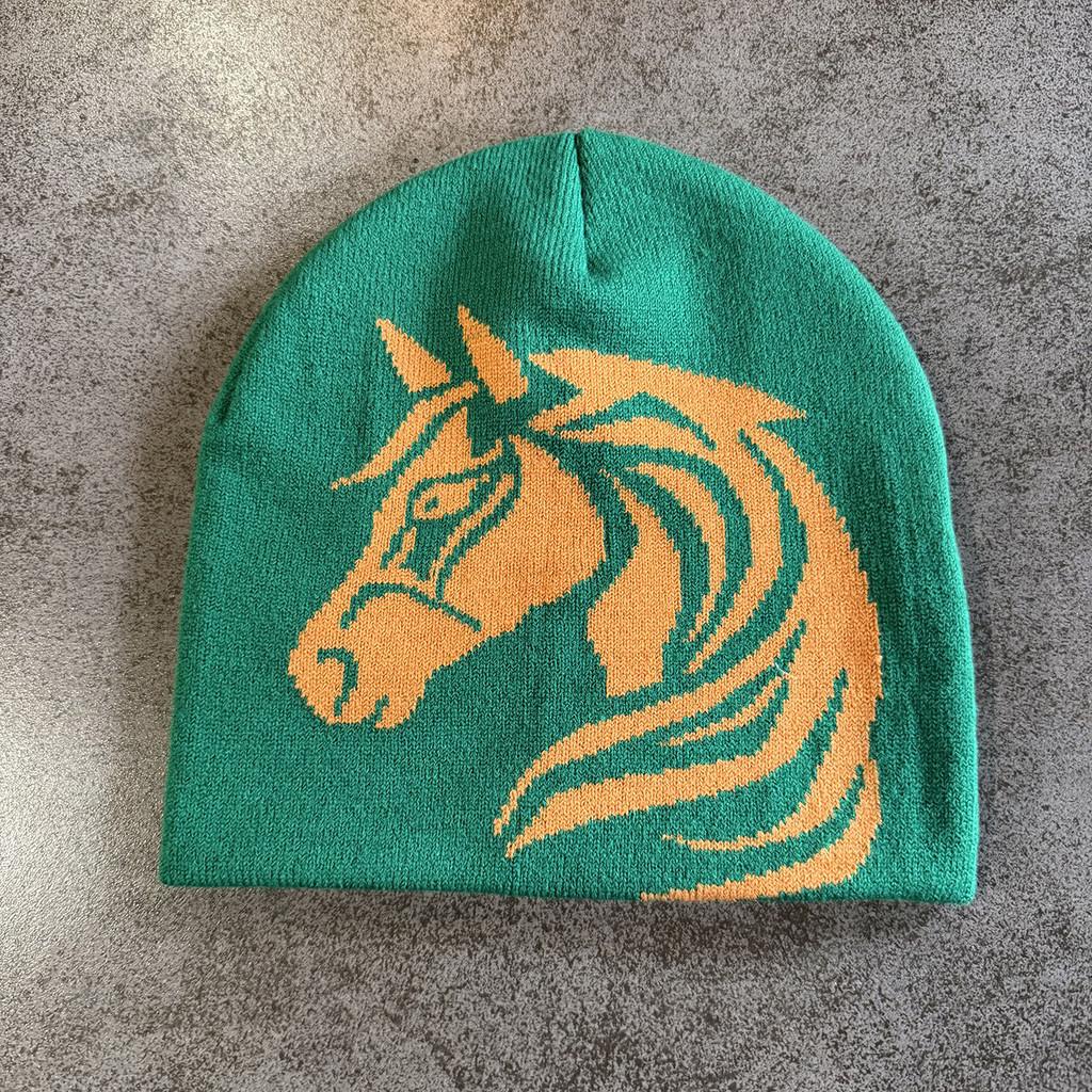 Pony Pattern Wool Beanie With Warmth And Foldable Design For Autumn Winter Fashion