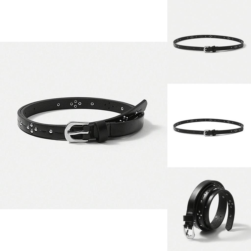 Simple Solid Color Rivet Decoration Women Slim Waist Belt For Casual Dress Up