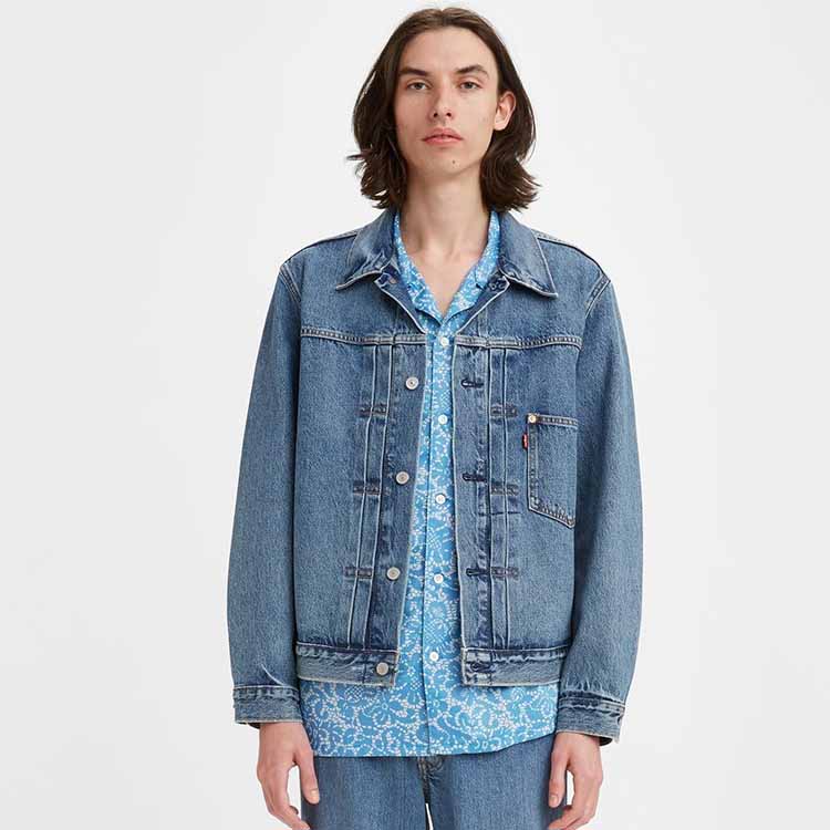Levis Veste en jean à manches longues et à boutons pour homme, couleur unie, bleu A3174-0004