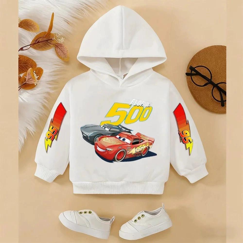 

Kids Cartoon Race Car Graphic Hoodie, Soft Cotton Long Sleeve Pullover, Kids Casual Hooded Sweatshirt for School Play 160cm