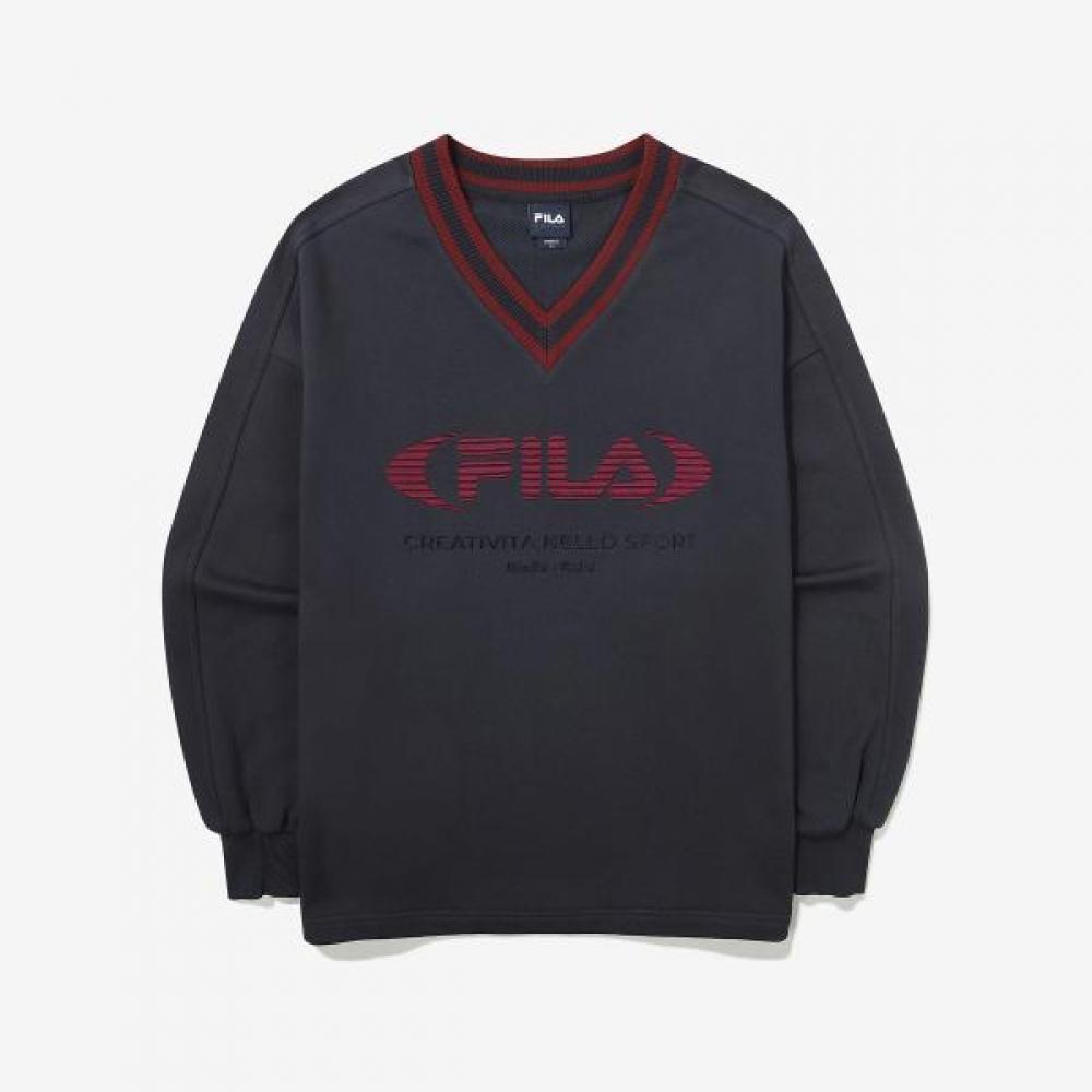 Fila V Neck Logo Sweatshirt Indigo/W95