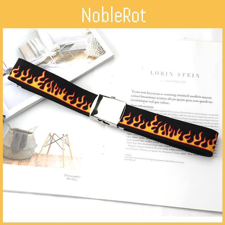 Fashionable Flame Pattern Metal Buckle Decoration Woven Canvas Belt For Men And Women Casual Style