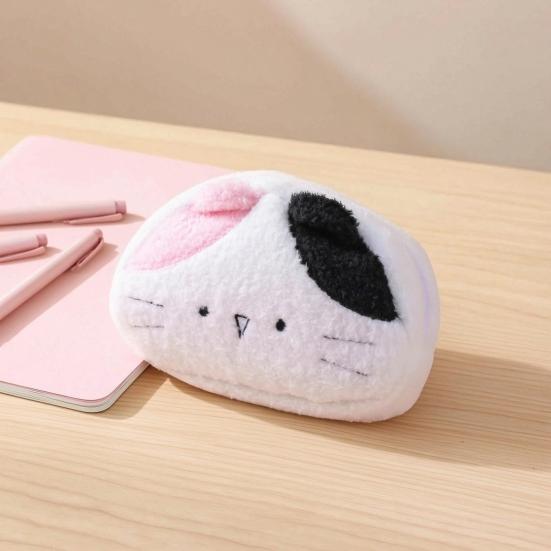 Plush Cat Pencil Case for Kids Cute Cartoon Large Capacity Pen Pouch Student Stationery Bag Travel Cosmetic Pouch