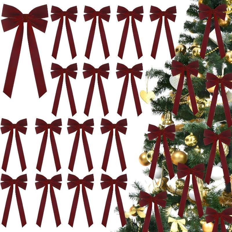 Large Red Velvet Christmas Bow Ornament Xmas Tree Hanging Decor for New Year Wedding Party Home Decoration