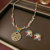 Cross-border Fashion Trend Colorful Zircon Earrings & Necklace Set: European & American Fresh Style Jewelry with Temperament Clavicle Chain