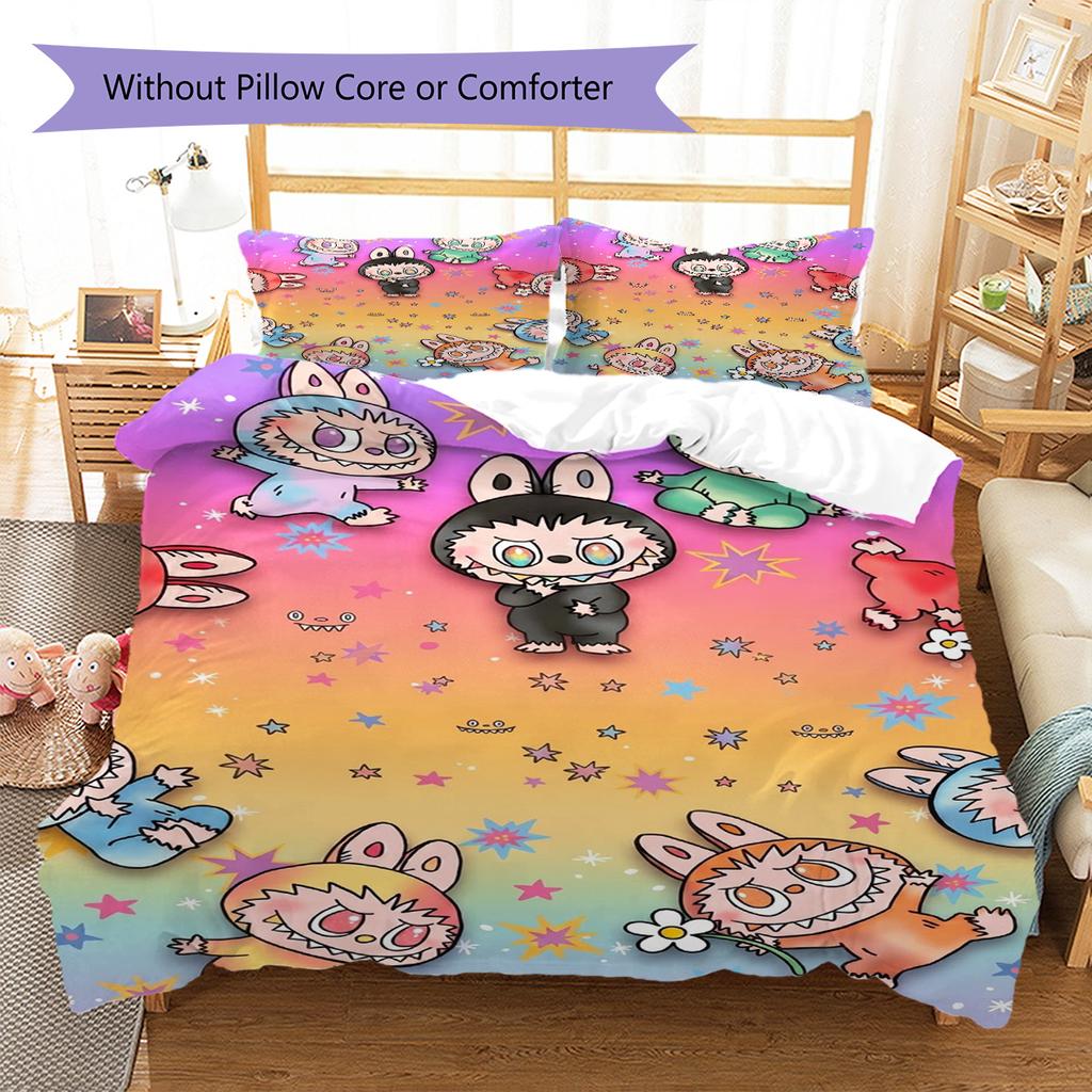 Kawaii Bubu Pattern Bedding Set Quilt Cover Pillowcase Home Decor Gift (1 * Duvet Cover + 2 * Pillowcase, Without Core)