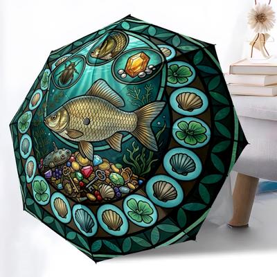 Underwater Treasures Pattern Umbrella, Portable and Foldable Design, 8 Ribs, a Casual Accessory for Halloween, Christmas, and Birthday Gifts.